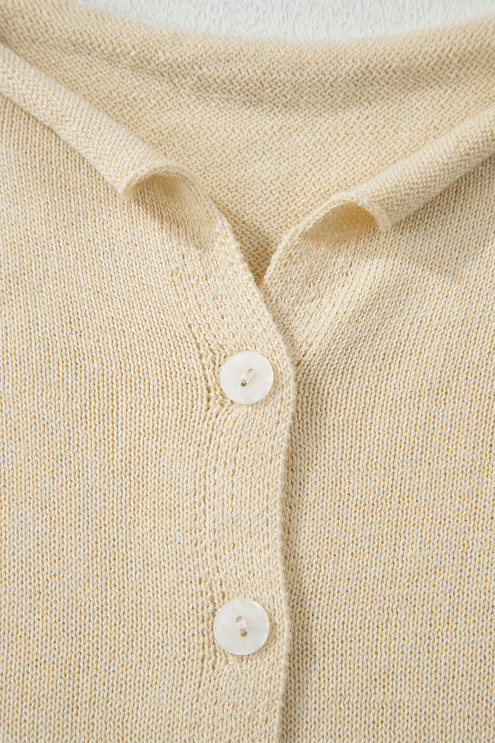 Buttoned Front Rolled Hem Cap Sleeve Sweater Top
