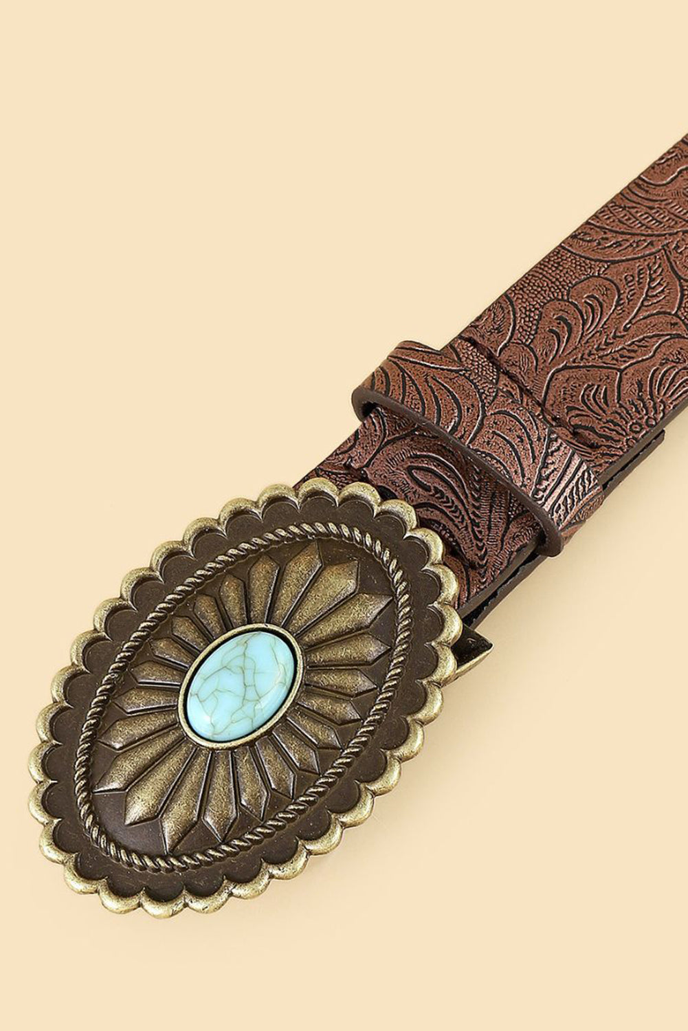 Ceinture en similicuir gaufré à décor de plaque turquoise rétro