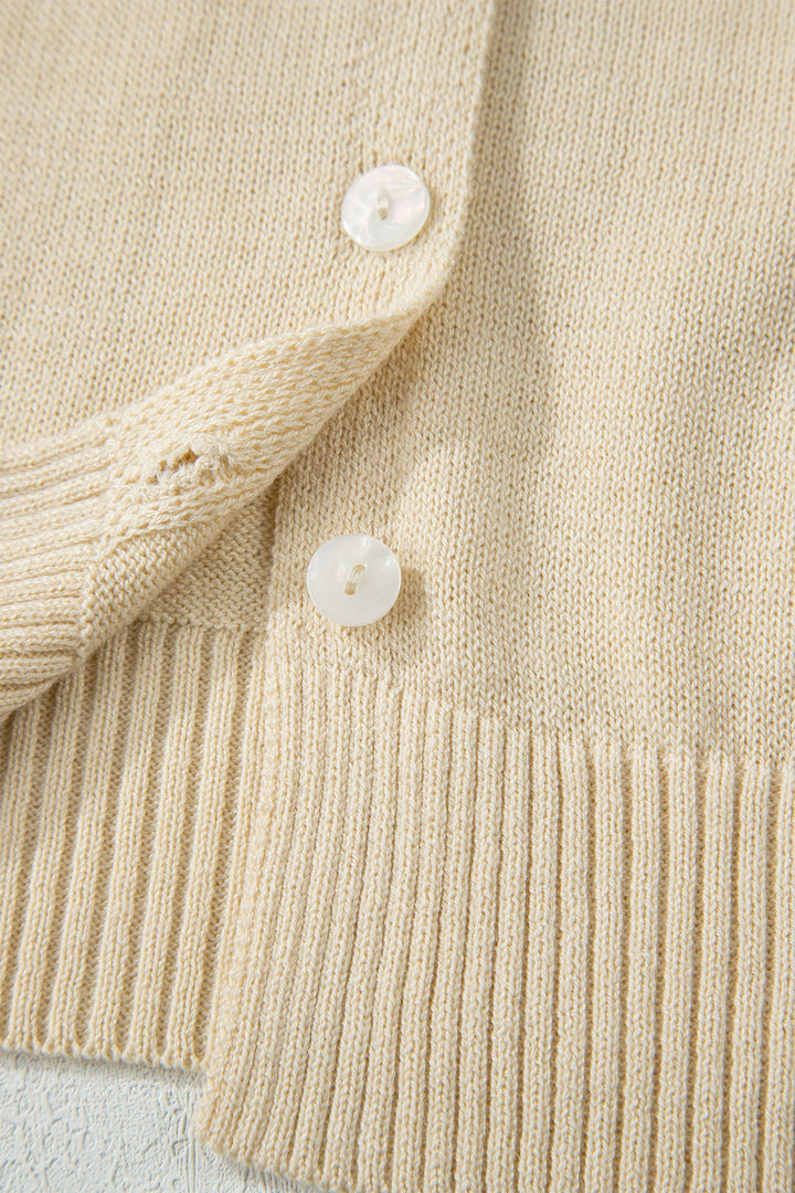 Buttoned Front Rolled Hem Cap Sleeve Sweater Top