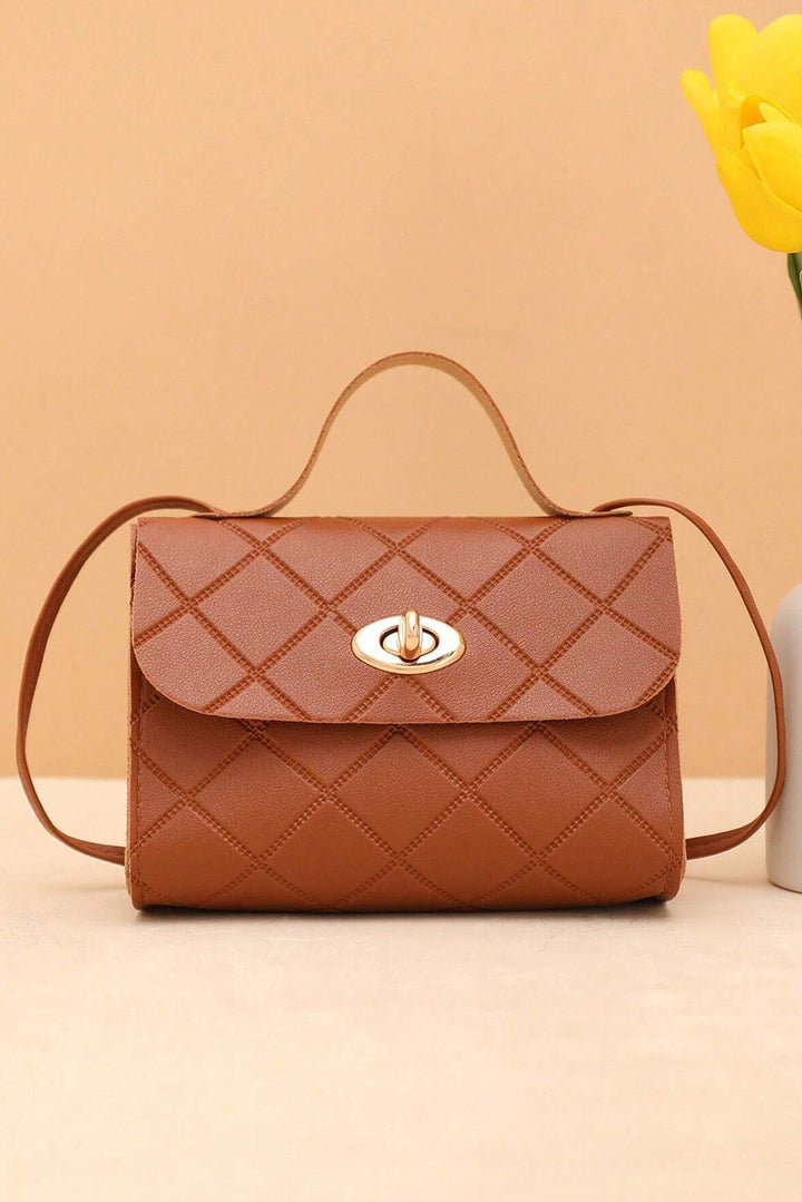 PU Leather Diamond Pattern Messenger Bag