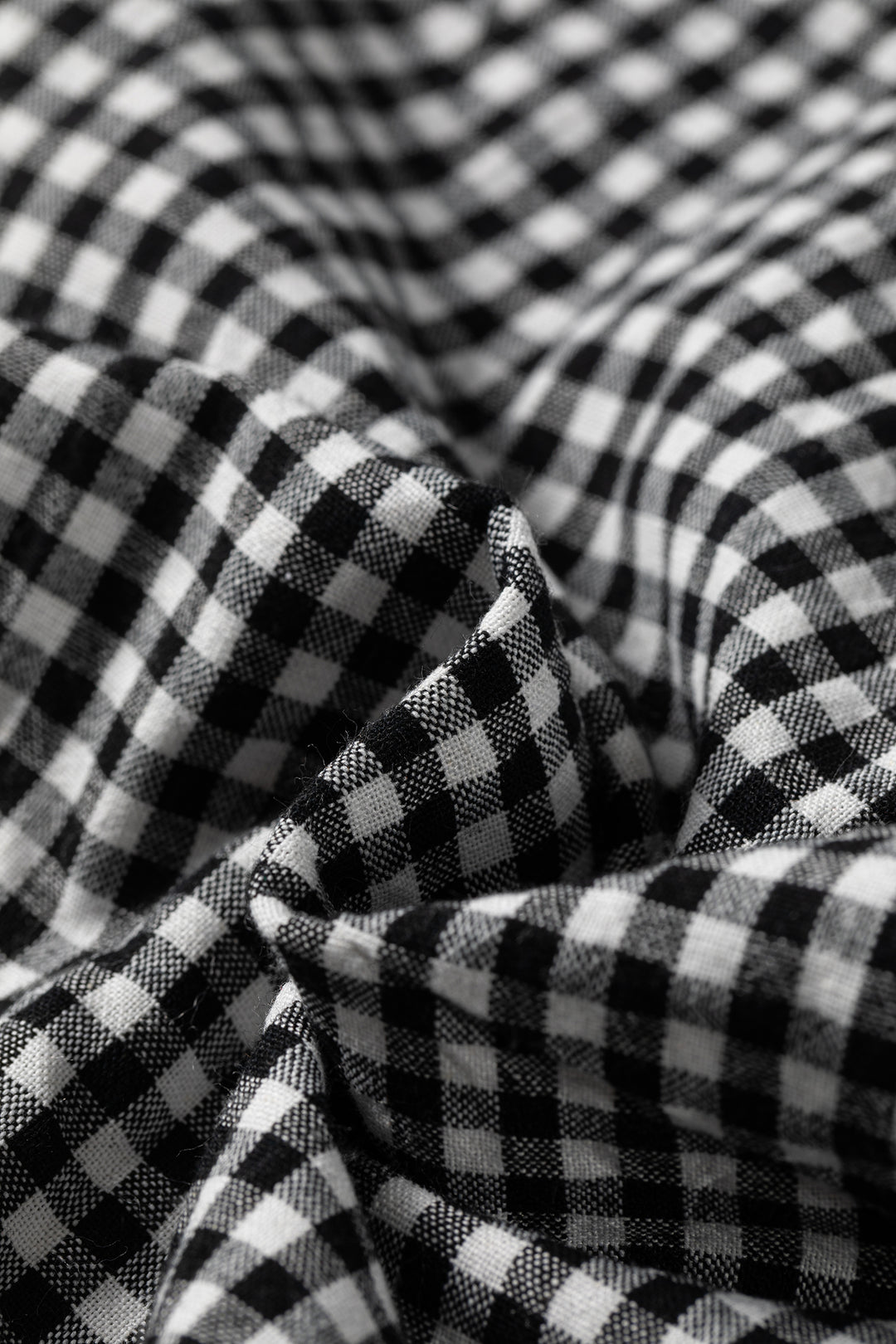Black Plaid Shirred Cuff Long Sleeve Round Neck Blouse