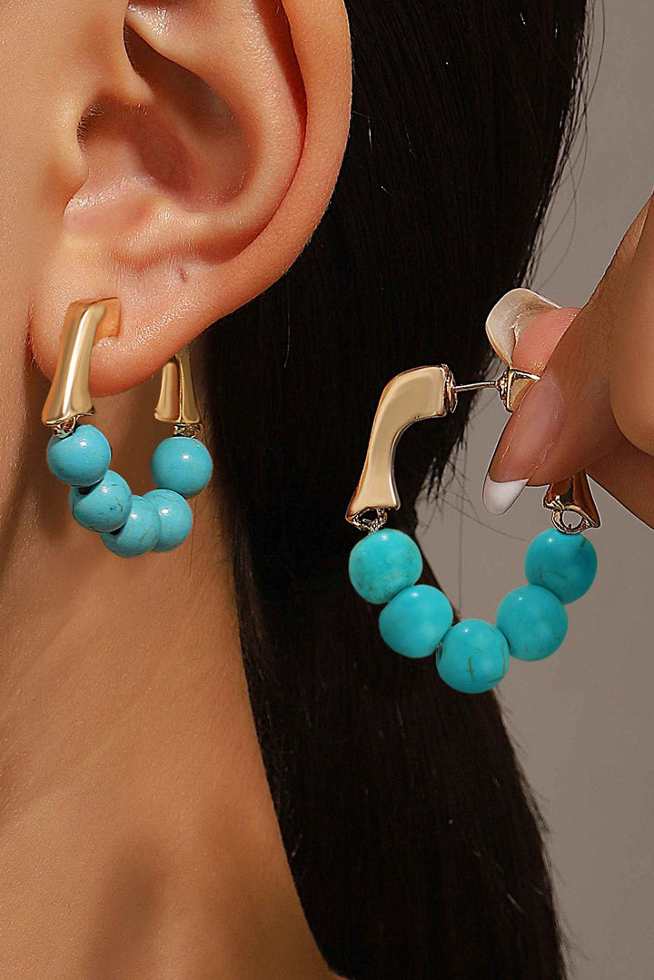 Turquoise Bead Plated Alloy Hook Earrings