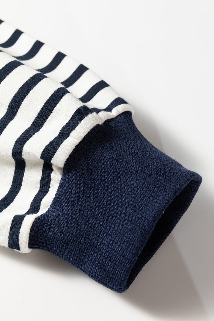 Blue Stripe Contrast Stitched Detail Color Block Patchwork Plus Size Sweatshirt