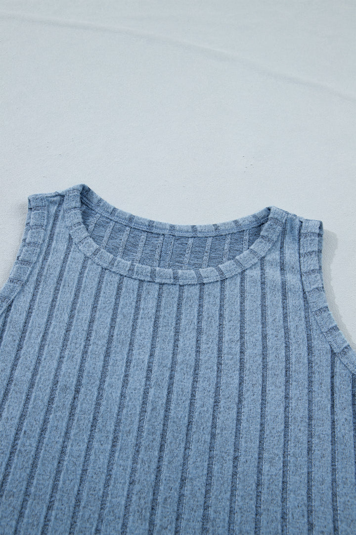 Sky Blue Slim Ribbed Mineral Wash Tank Top
