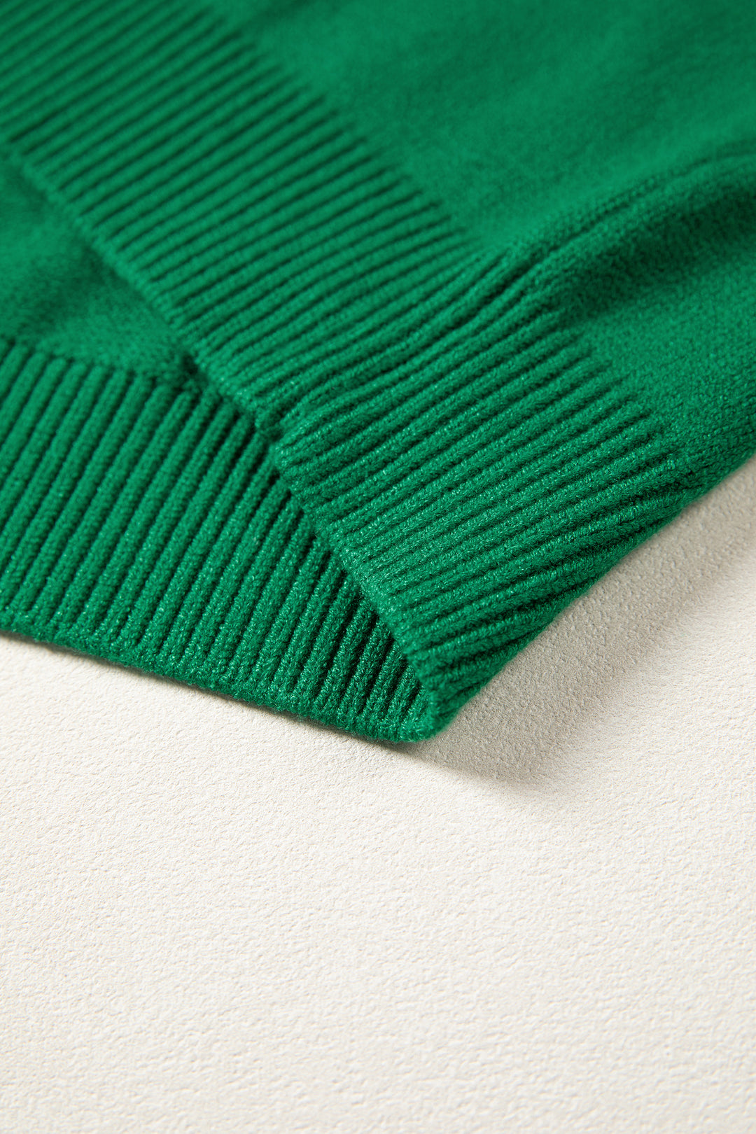 Bright Green Corded Horseshoes Ribbed Trim Mock Neck Short Sleeve Sweater