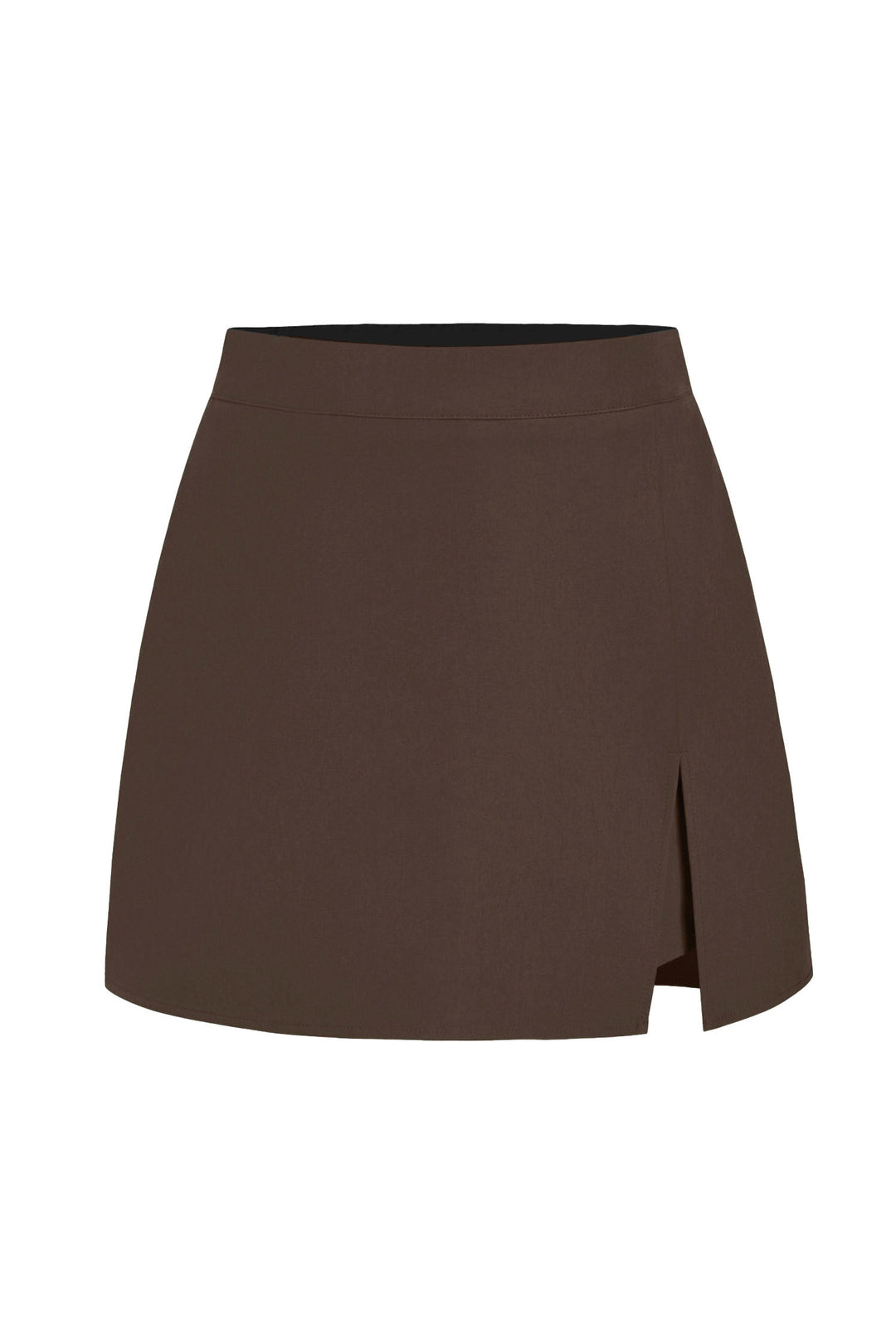 Coffee Solid High Waist Split Front Casual Skort