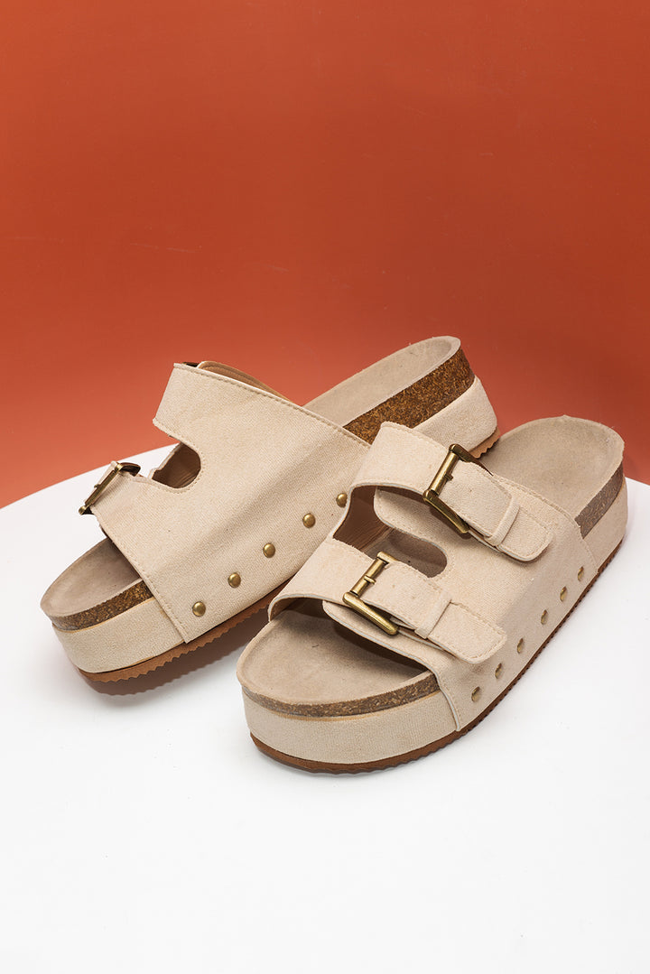 Suede Buckle Decor Footbed Sandal Slippers
