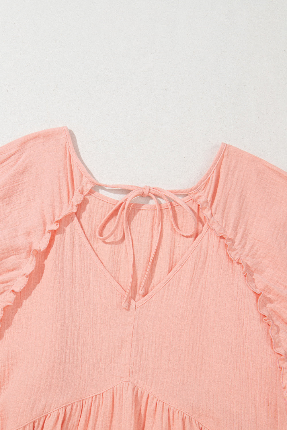 Apricot Pink Plus Size Textured Wide Short Sleeve Babydoll Blouse