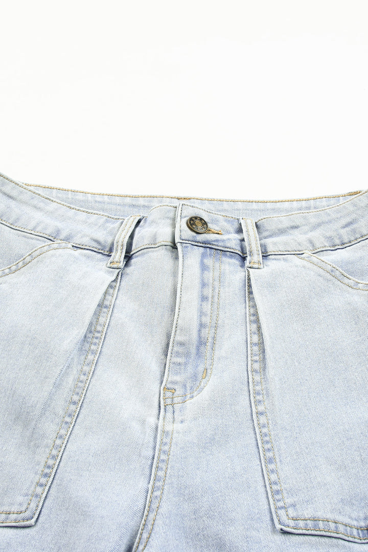 Sky Blue Multi Pocketed Y2K Street Fashion Shift Jeans