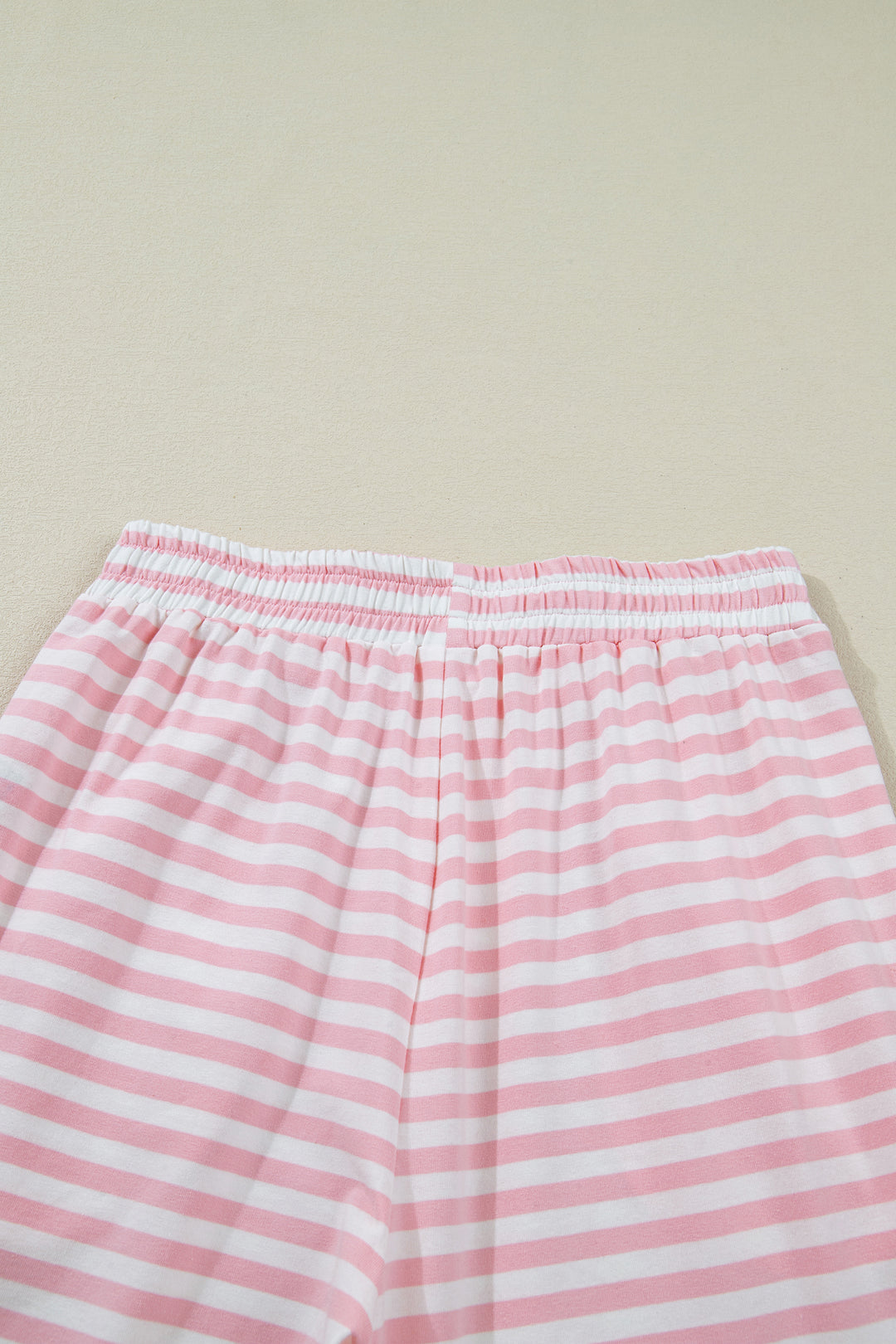 Pink Stripe Drop Shoulder Round Neck Top and Buttoned Straight Pants Two Piece Set