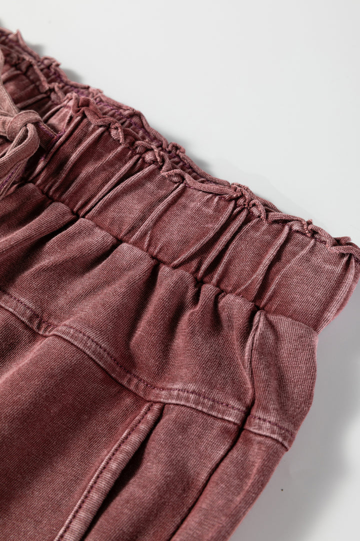 Wild Ginger  Mineral Wash Lace-up High Waist Raw Hem Patched Pocket Pants