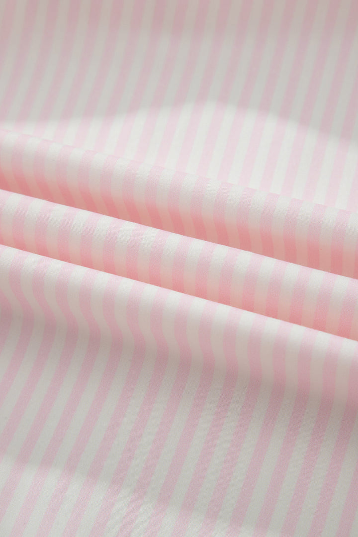 Pink Stripe Contrast Trim V Neck Flutter Sleeve Blouse