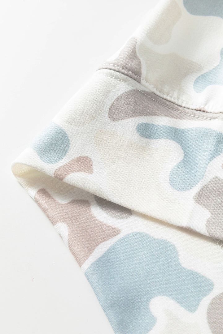 Beige Camouflage Print Relaxed Drawstring Hoodie