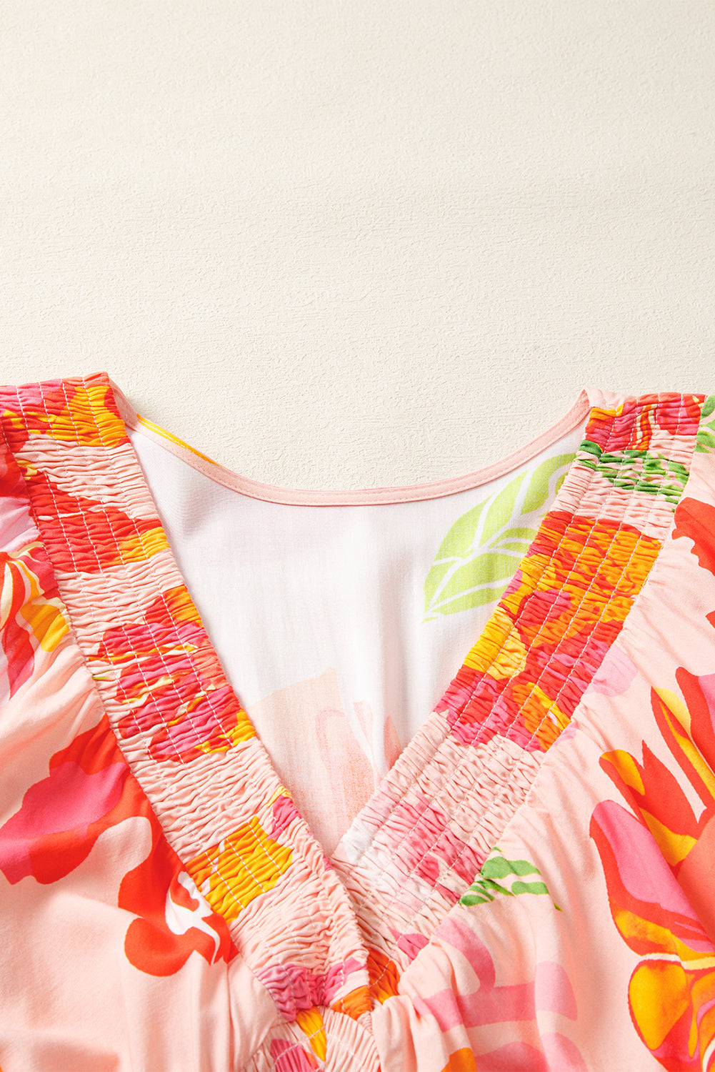 Floral Print Smocked Detail V Neck Puff Sleeve Flowy Maxi Dress