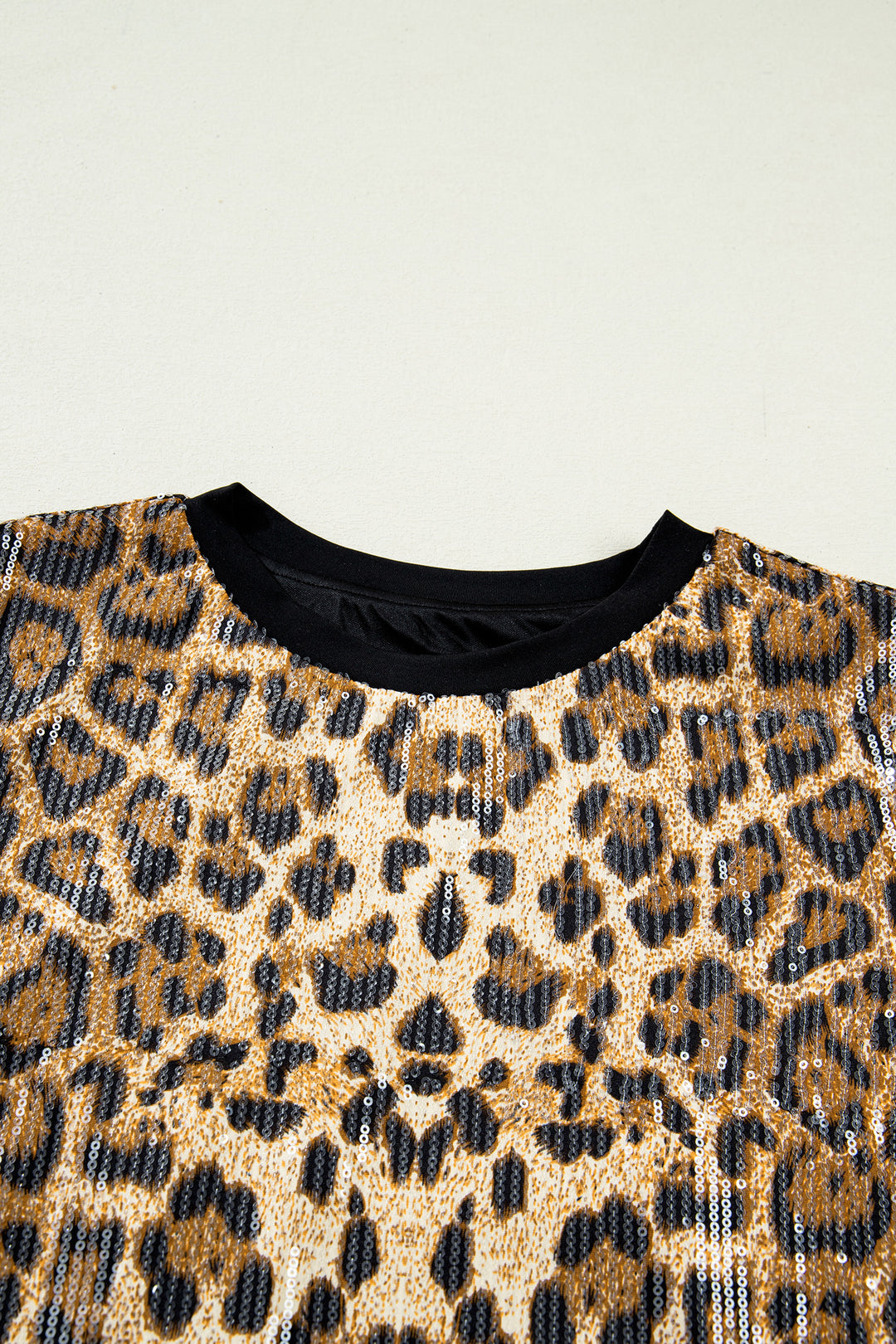 Sequin Leopard Pattern Short Sleeve Top