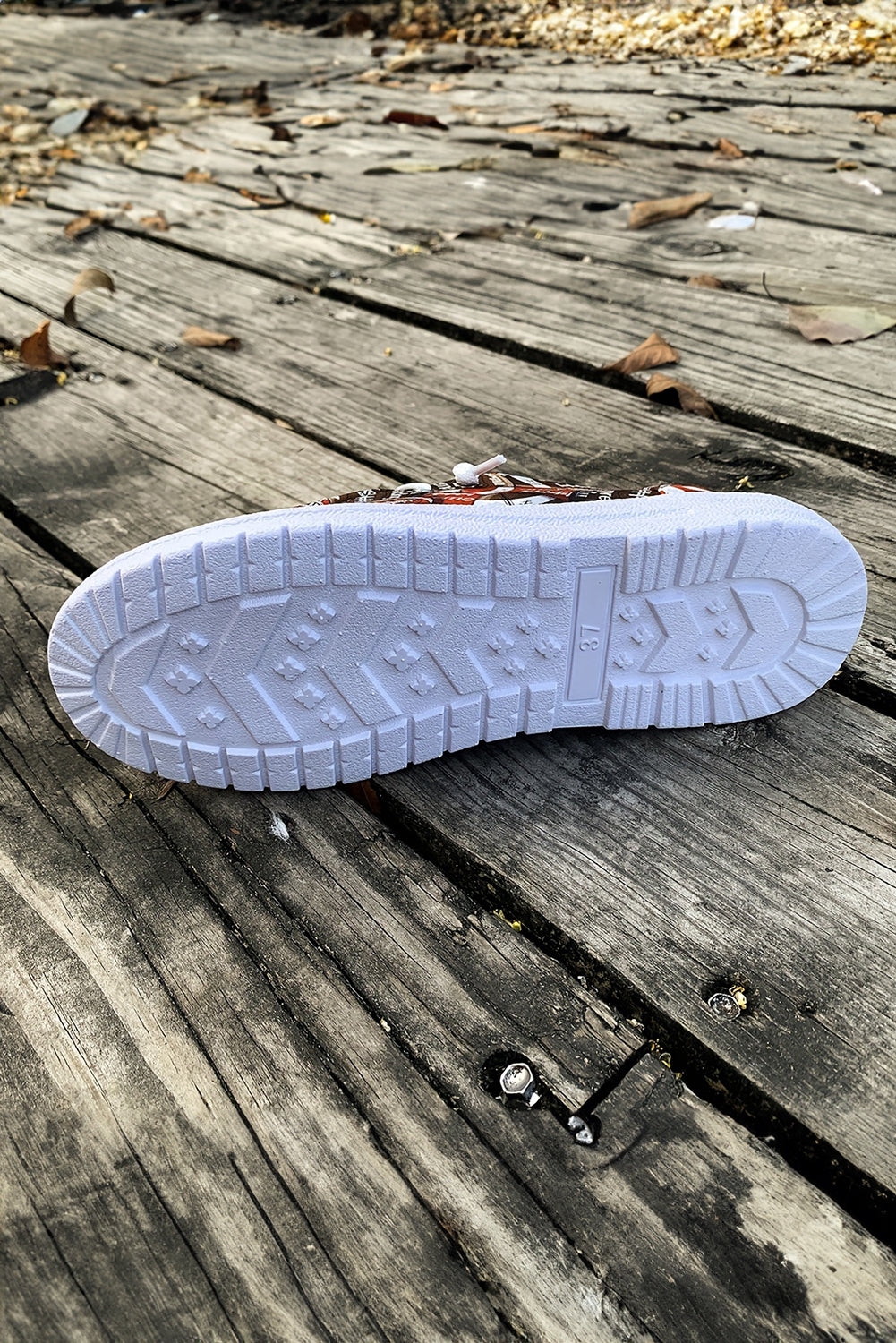 Rugby Allover Print Lace Up Detail Slip On Flat Shoes