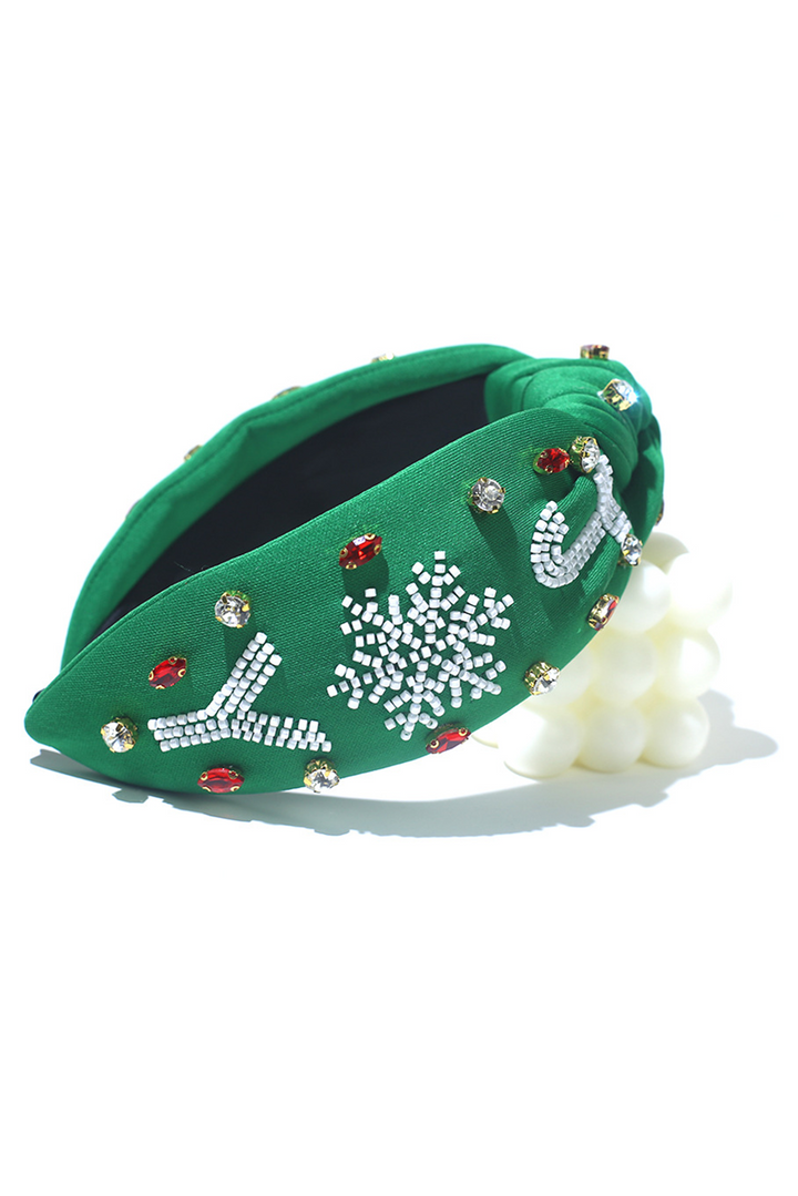 Bandeau large en perles de riz et strass de Noël