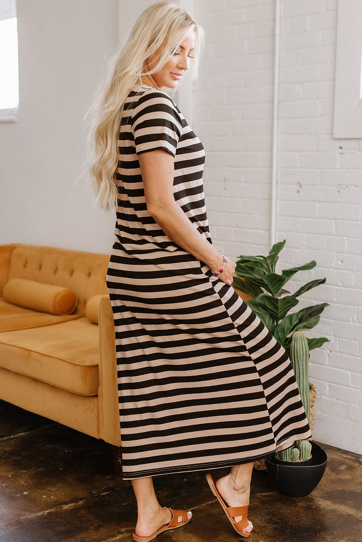 casual round neck t shirt maxi dress with pockets