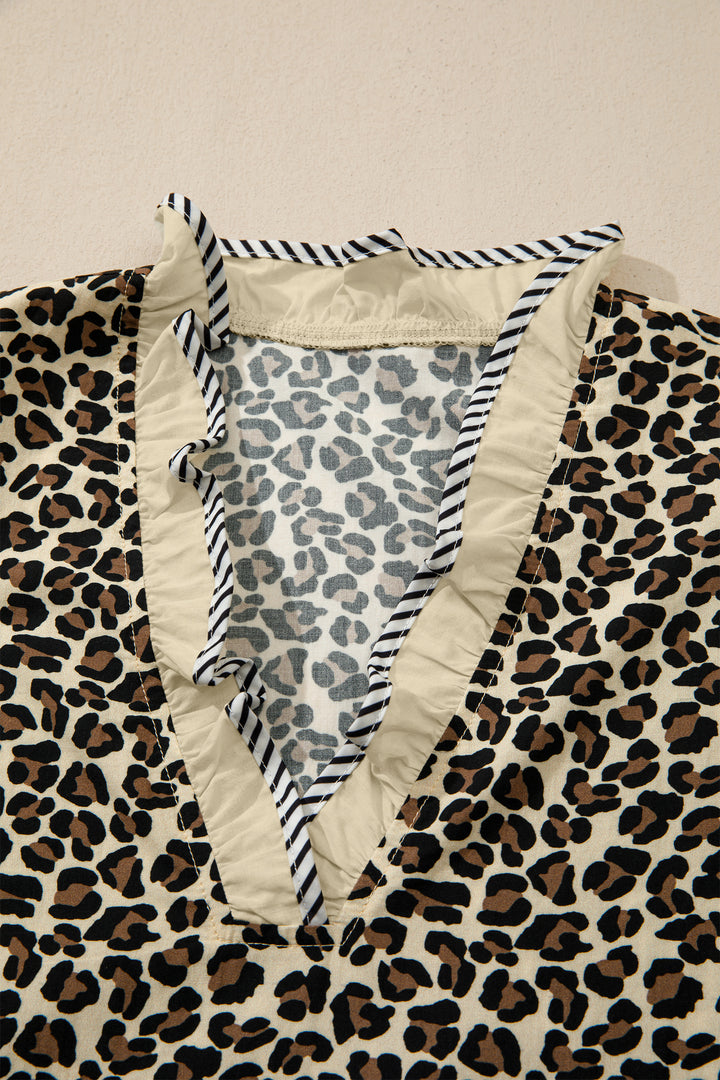 Black Leopard Print V Neck Bracelet Sleeve Mini Dress