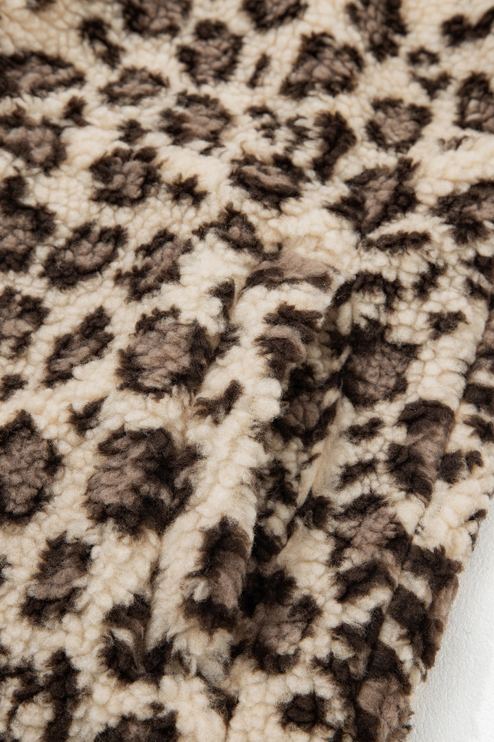 Brown Leopard Print Zip-Up Red Accents Pockets Sweatshirt