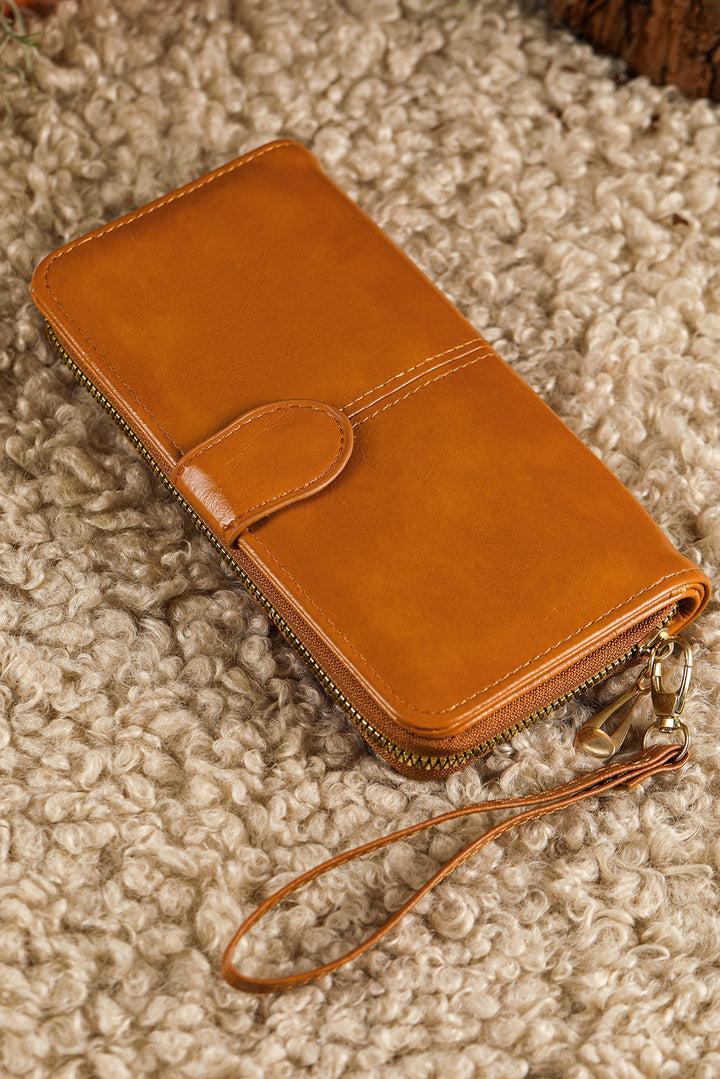 Faux Leather Zip Around Wrist Strap Long Wallet