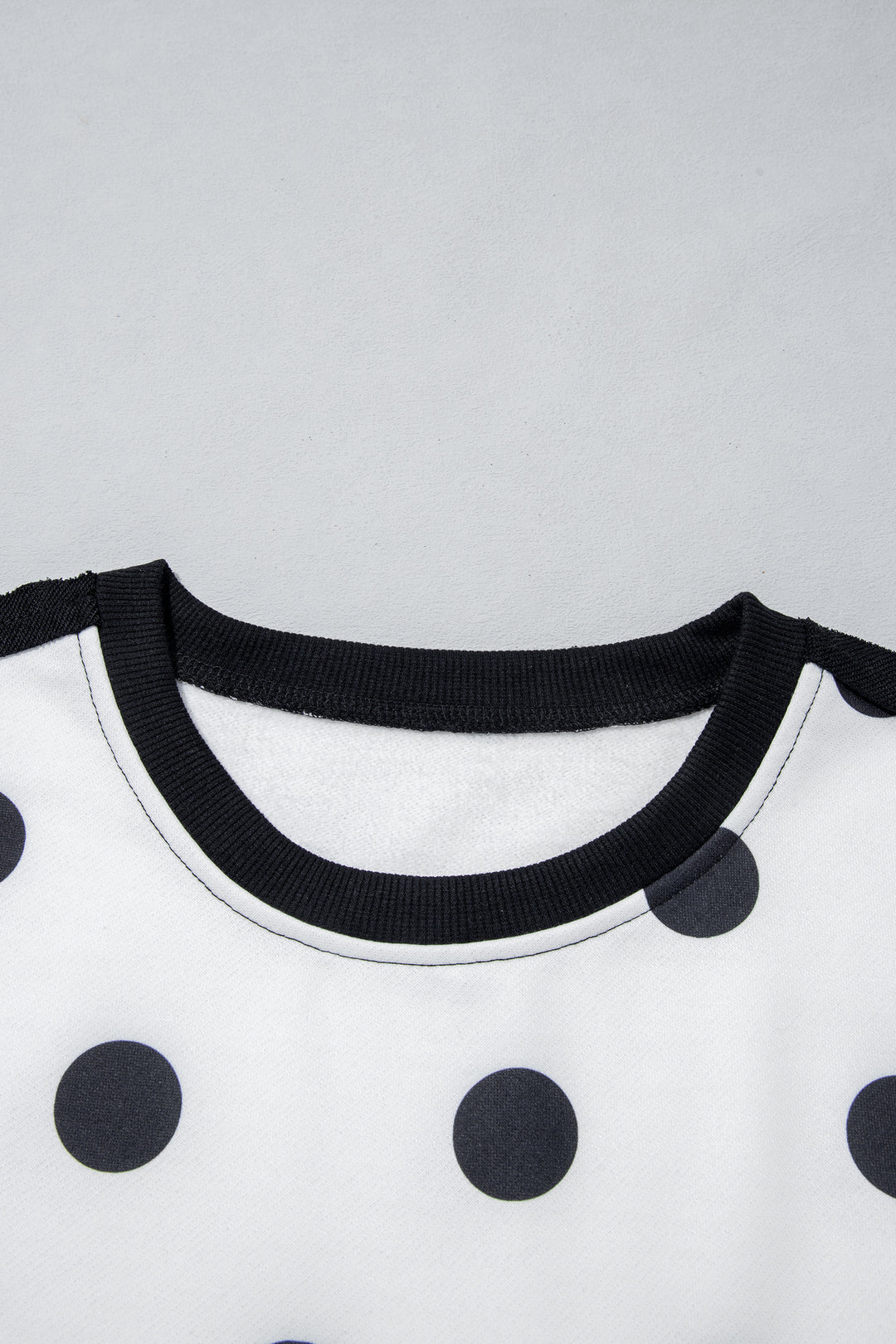 White Polka Dot Contrast Patchwork Round Neck Baggy Sweatshirt