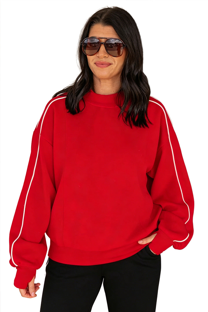 Fiery Red Stand Neck Long Sleeve Regular Fit Sweatshirt