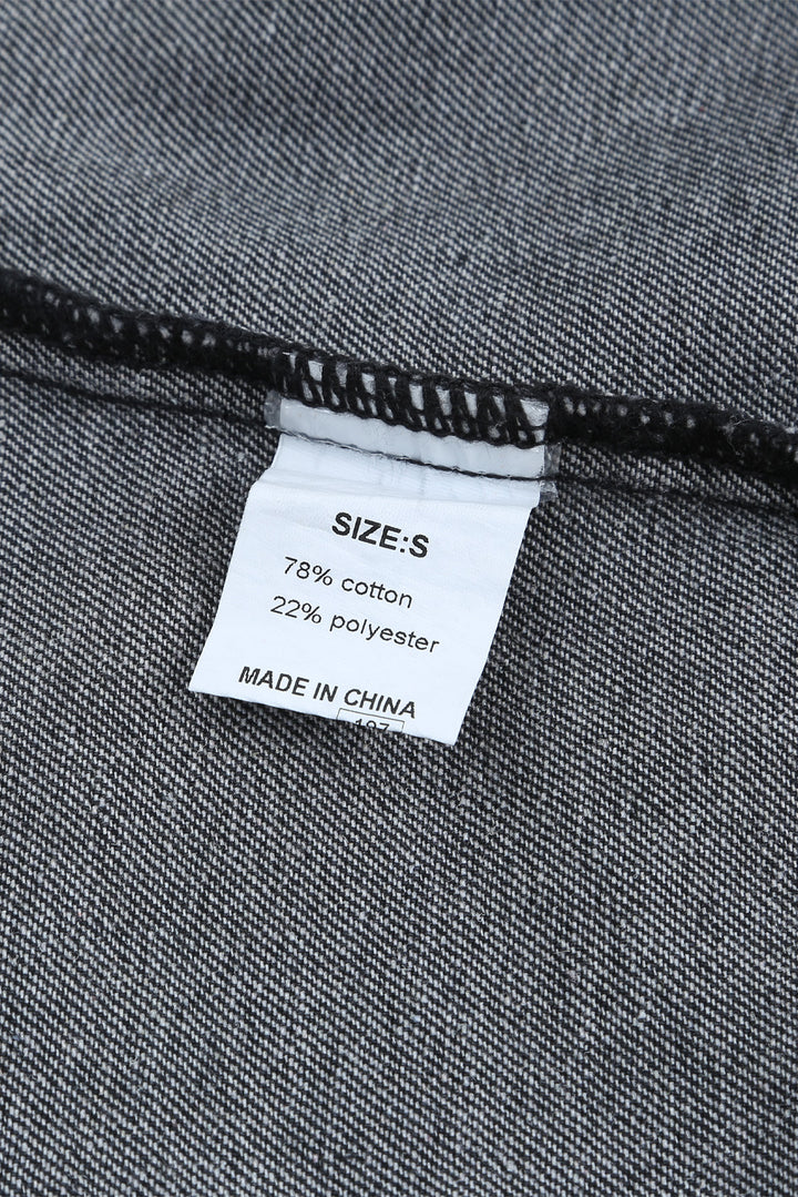 Lapel Distressed Raw Hem Buttons Denim Jacket