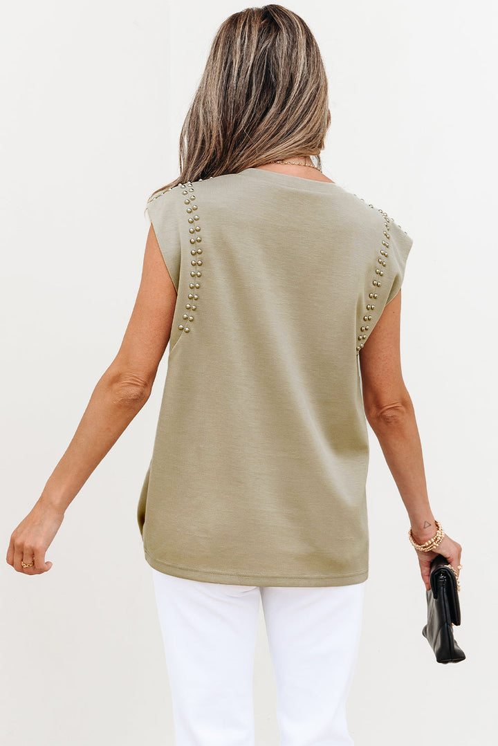 studded cap sleeve round neck t shirt
