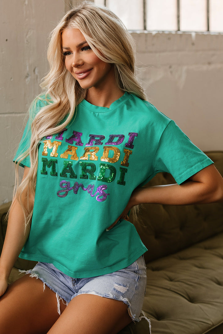 Sequin Mardi Gras Letter Graphic T Shirt