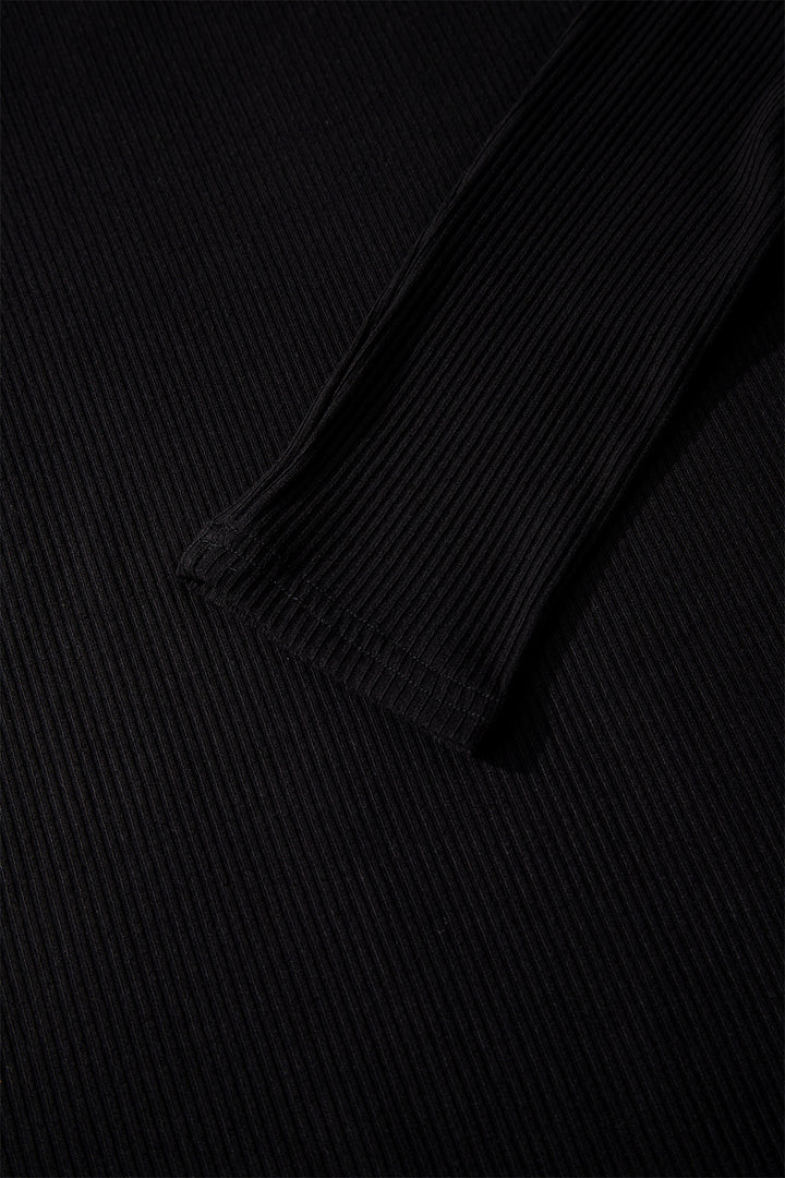 Dearlovers Black Ribbed Long Sleeve Crew Neck Solid Color Bodysuit