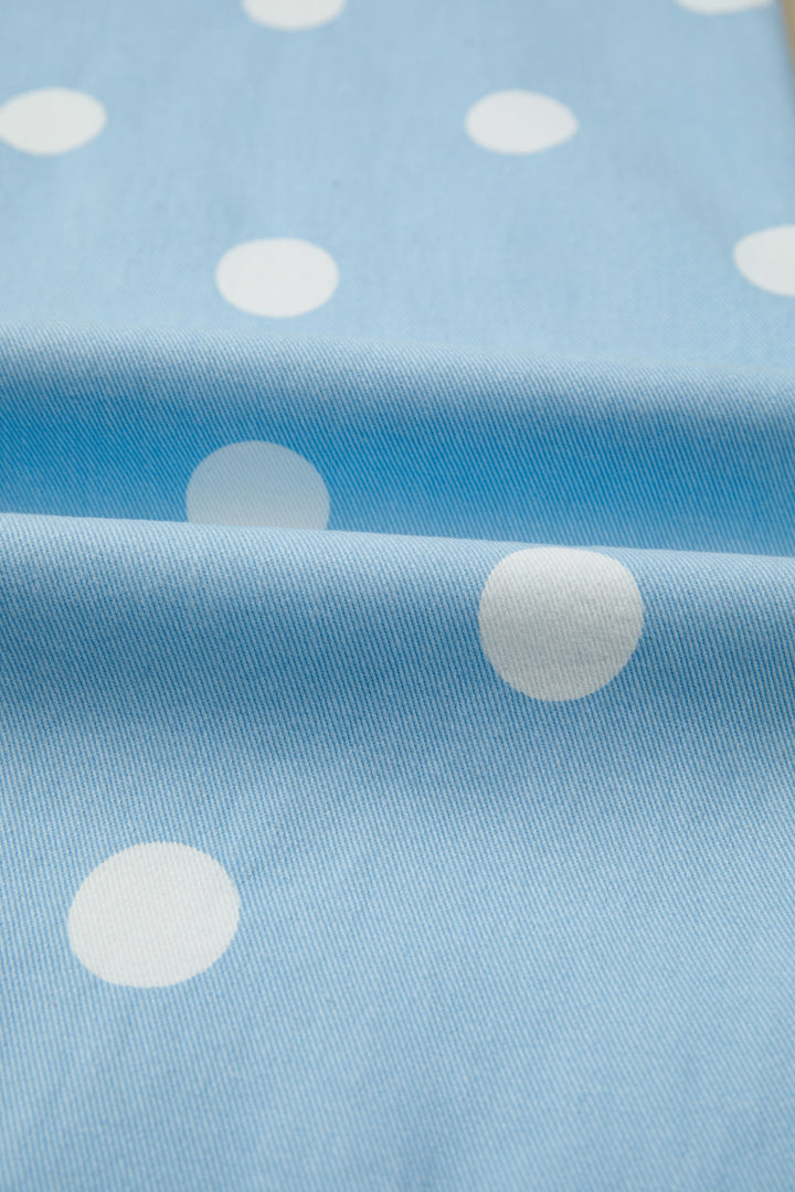 Sky Blue Polka Dot Print Raw Hem Shift Jeans