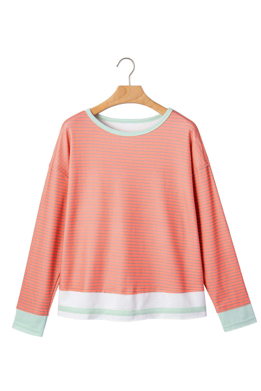 Orange Stripe Colorblock Detail Raw Seam Long Sleeve Top
