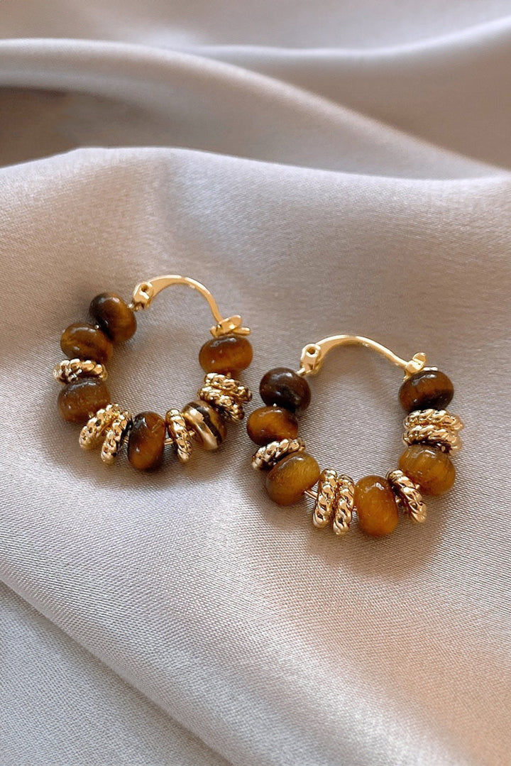Retro Tiger Eye Stone Loop Clip-On Earrings