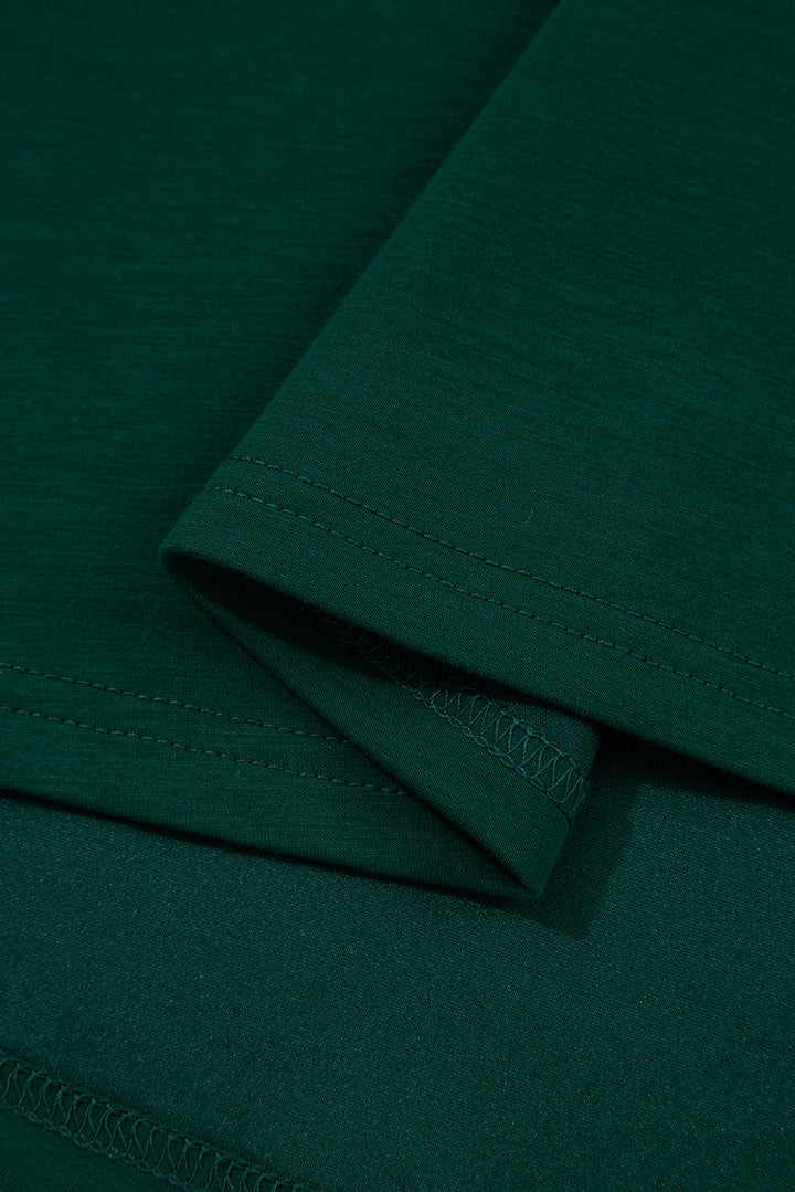 Blackish Green Solid Color Ruched Detail Long Sleeve Midi Dress