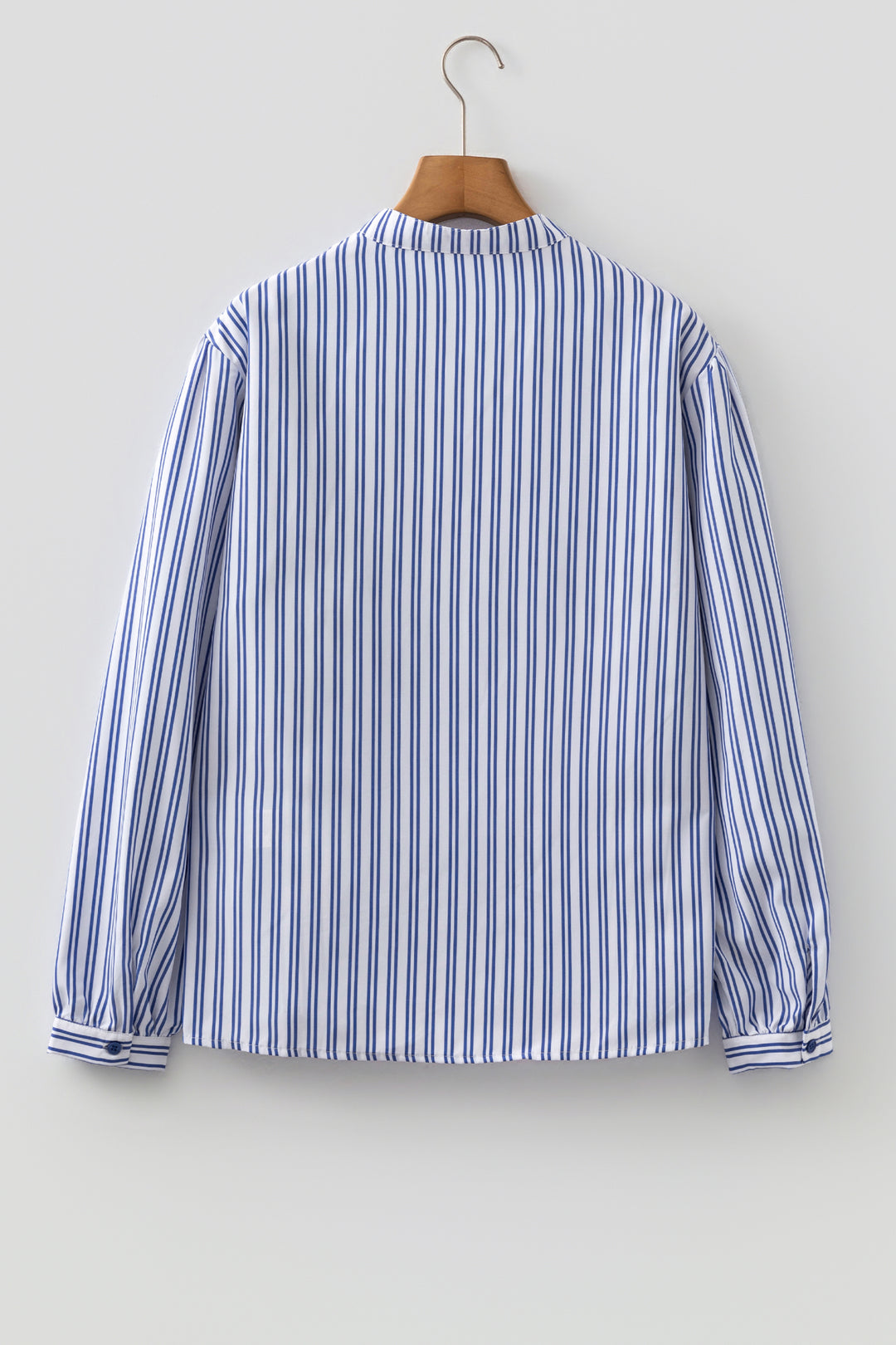 Blue Stripe Embroidered Detail Button Front Long Sleeve Shirt