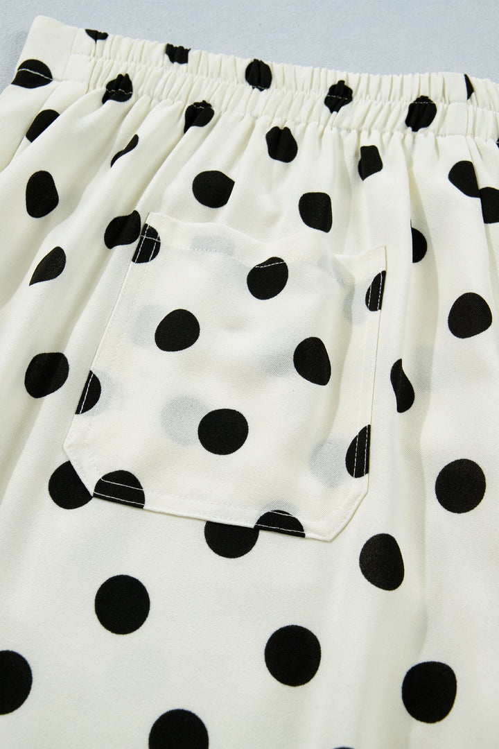 White Plus Size Polka Dot Print Patch Pocket Womens Shift Pants