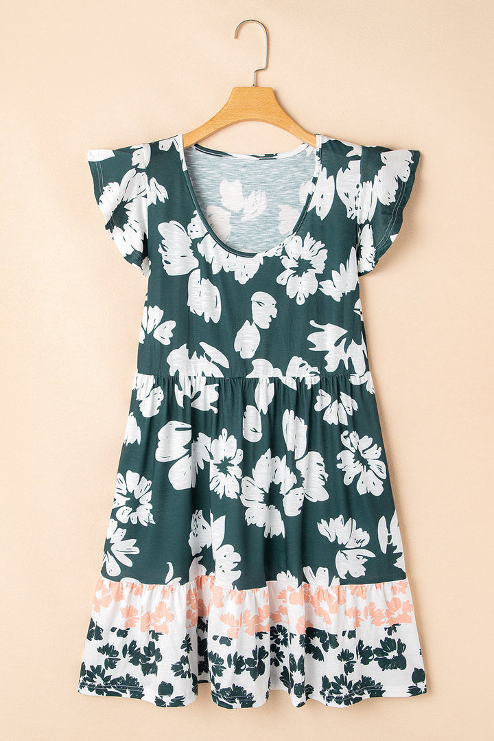 Floral Print Ruffle Sleeve Empire Waist Mini Dress
