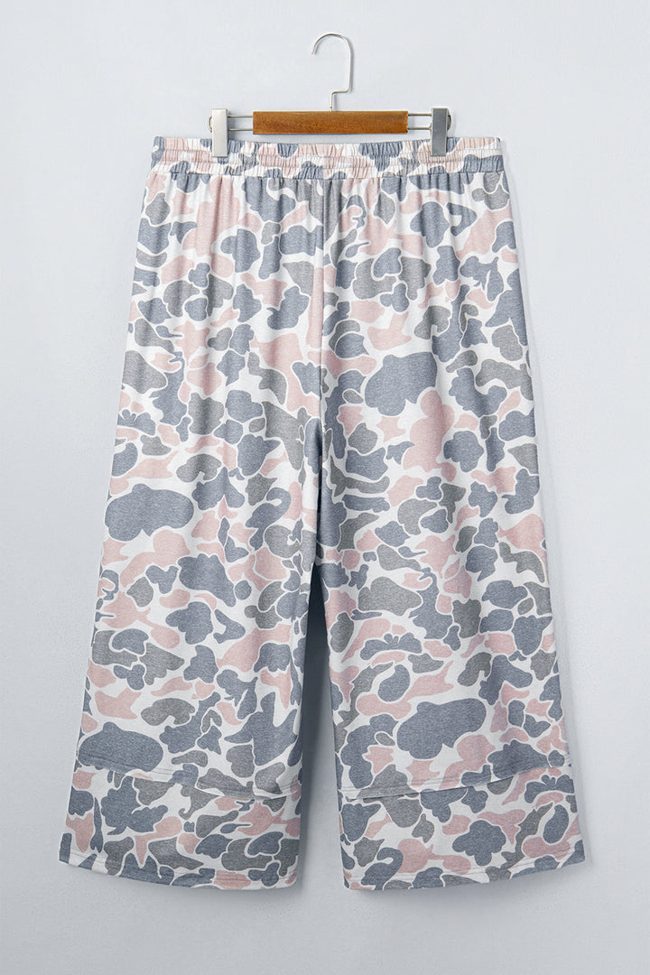 Khaki Camouflage Print Ankle-Length Plus Size Pants