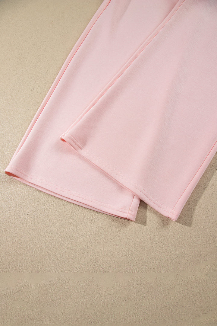 Pink Color Contrast Overlay Long Sleeve Top Drawstring Loose Pant Set