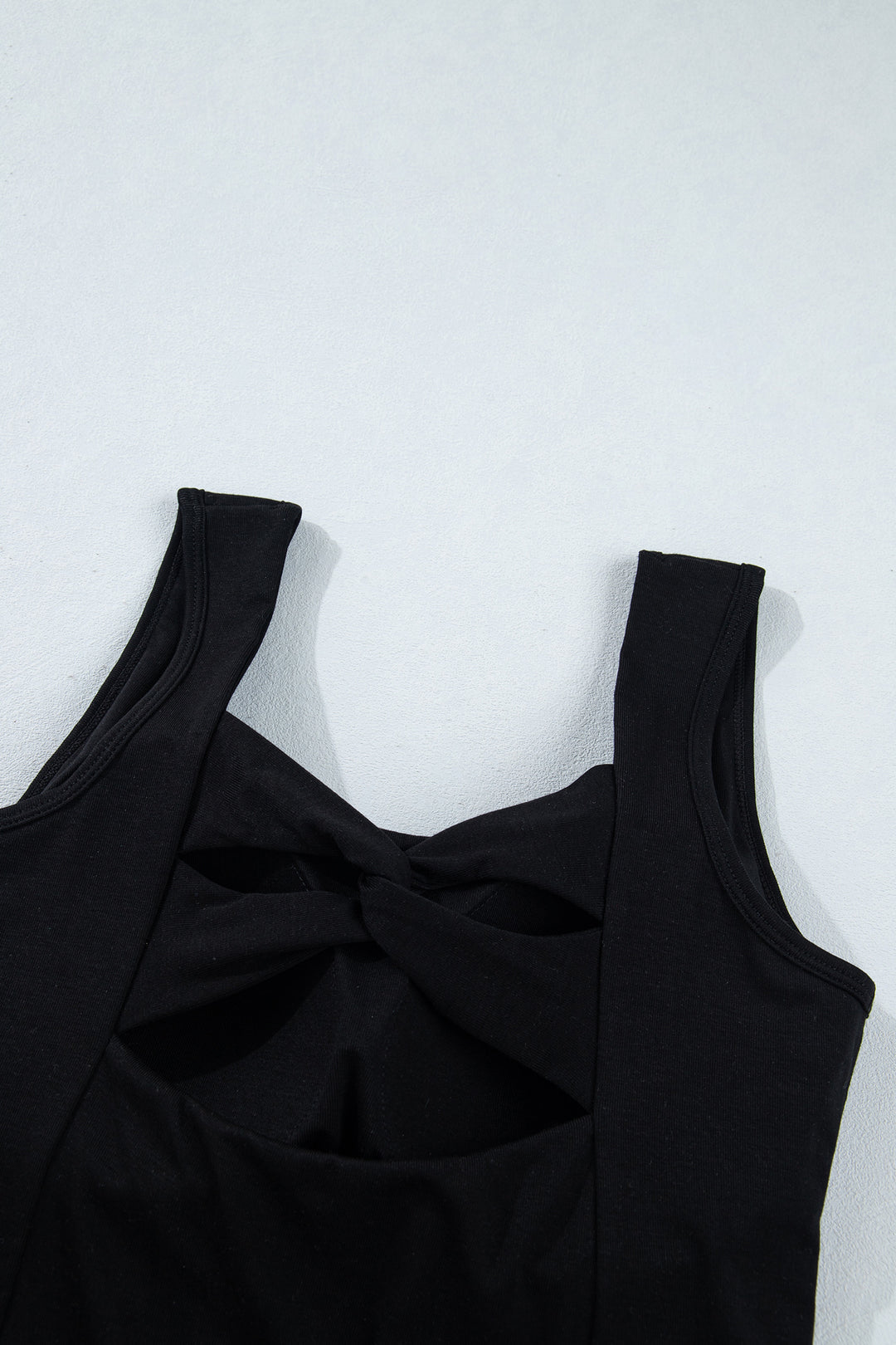 Black Twisted Cross Back Sleeveless U Neck Bra Insert Tank Top
