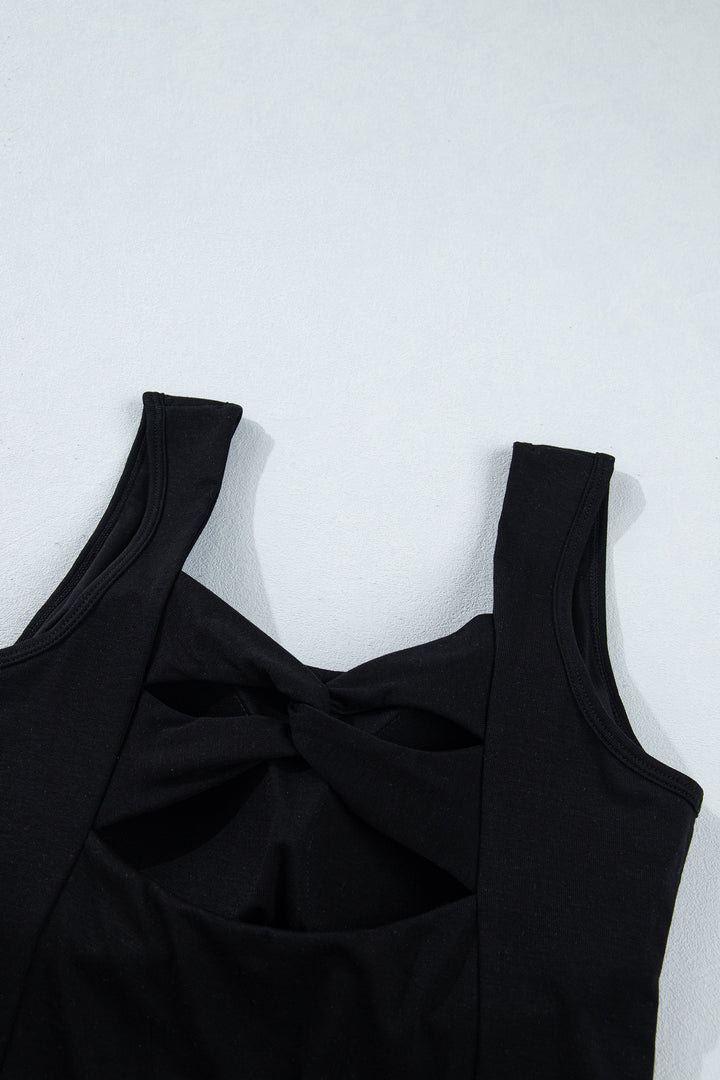 Black Twisted Cross Back Sleeveless U Neck Bra Insert Tank Top