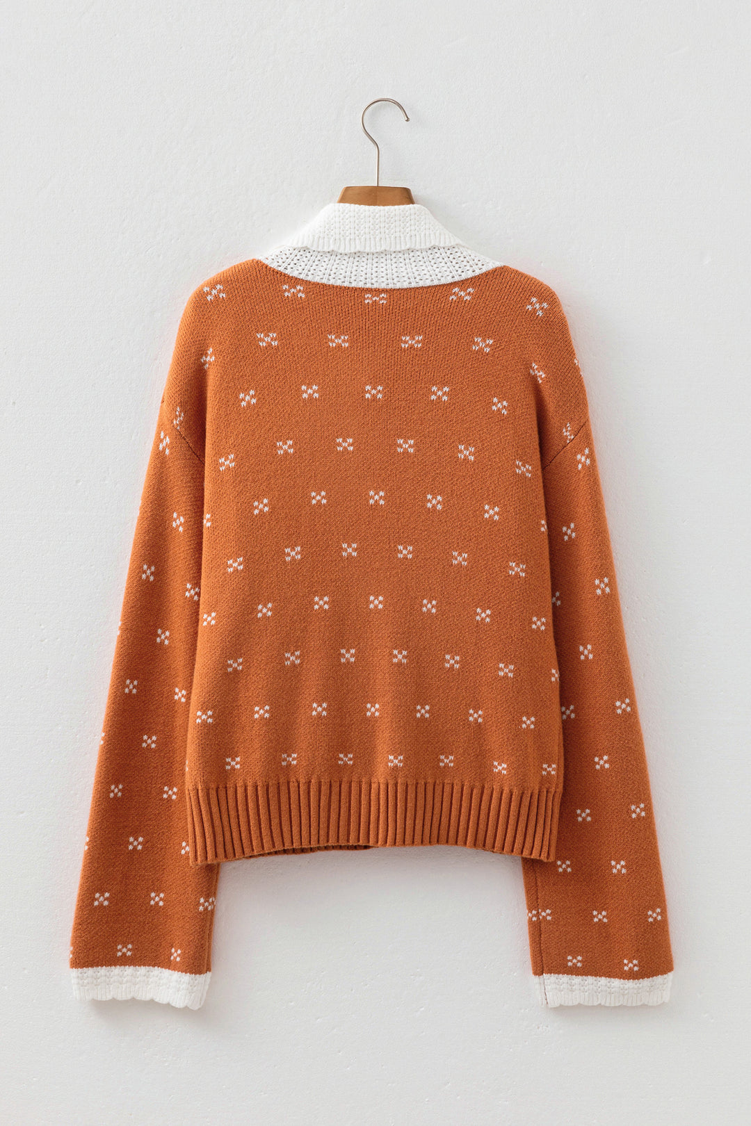 Orange Peter Pan Collar Colorblock Long Sleeve Knitwear Cardigan