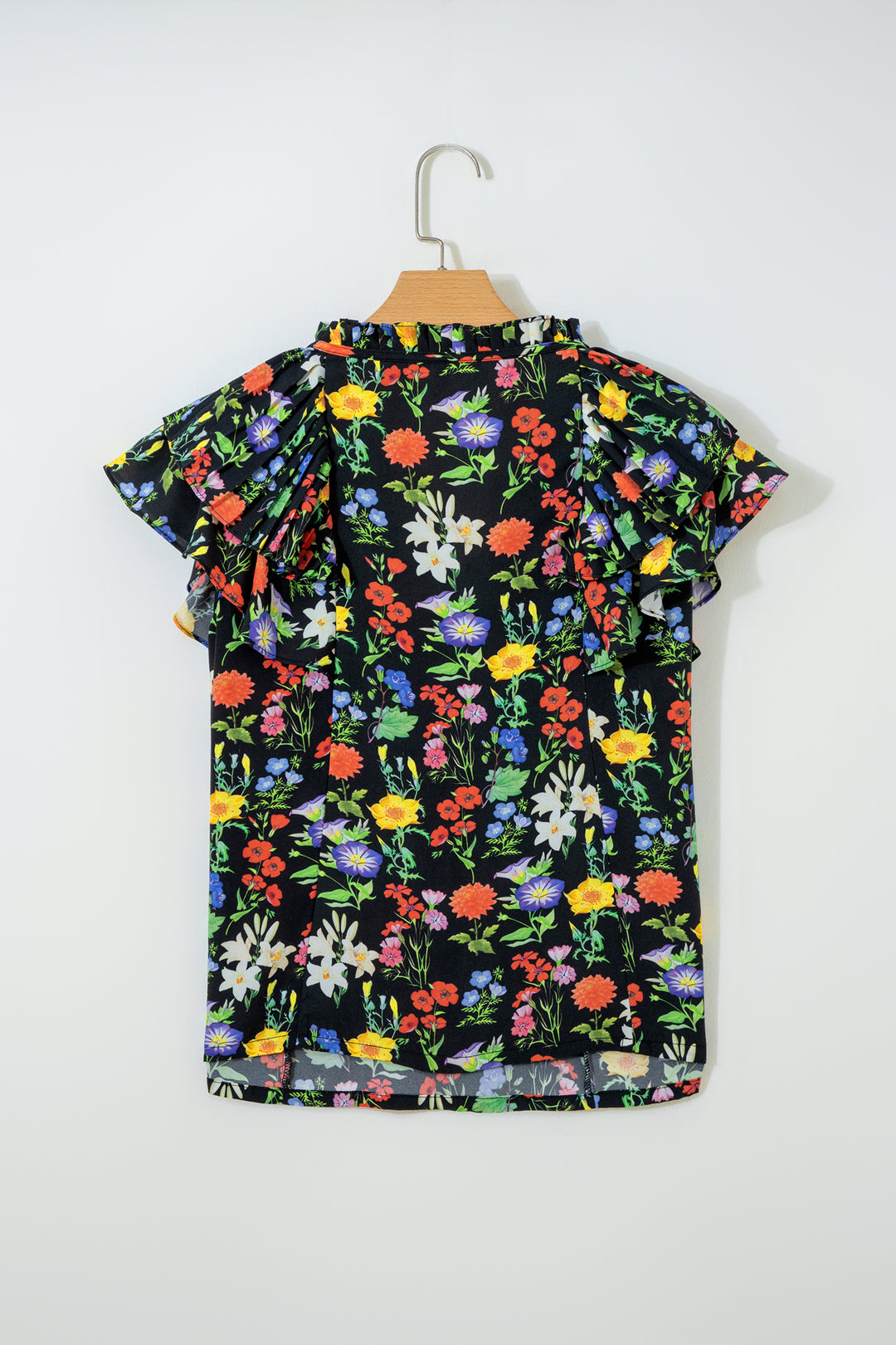 Tiered Flutter Sleeve V Neck Flower Blouse