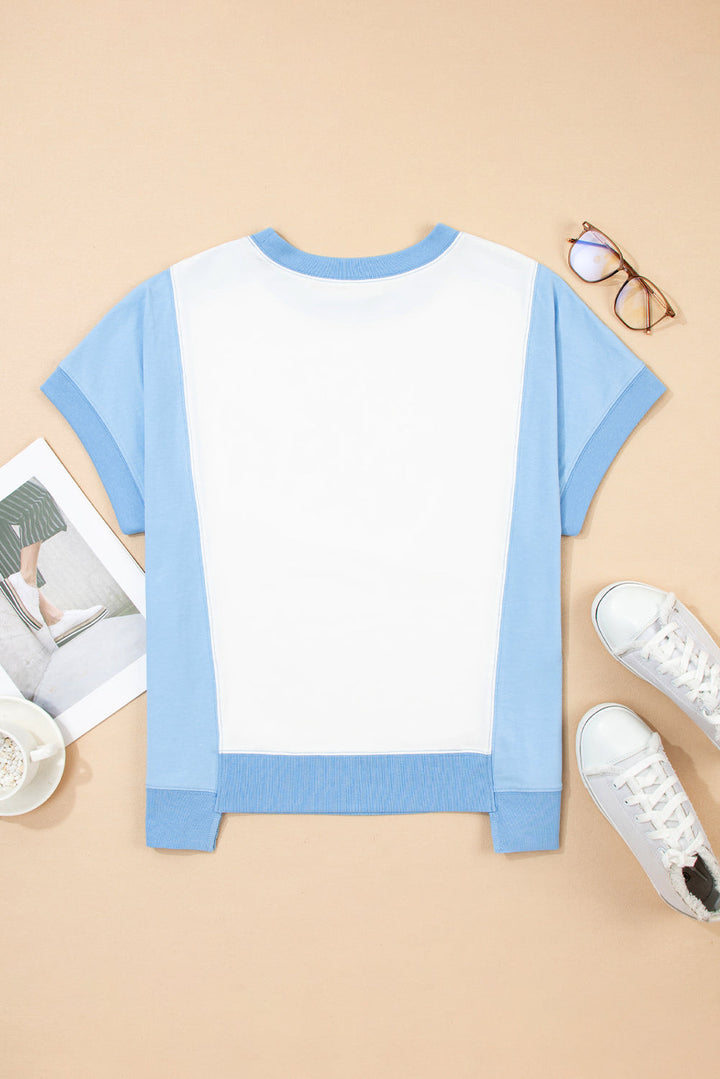 color block exposed seam crew neck t shirt