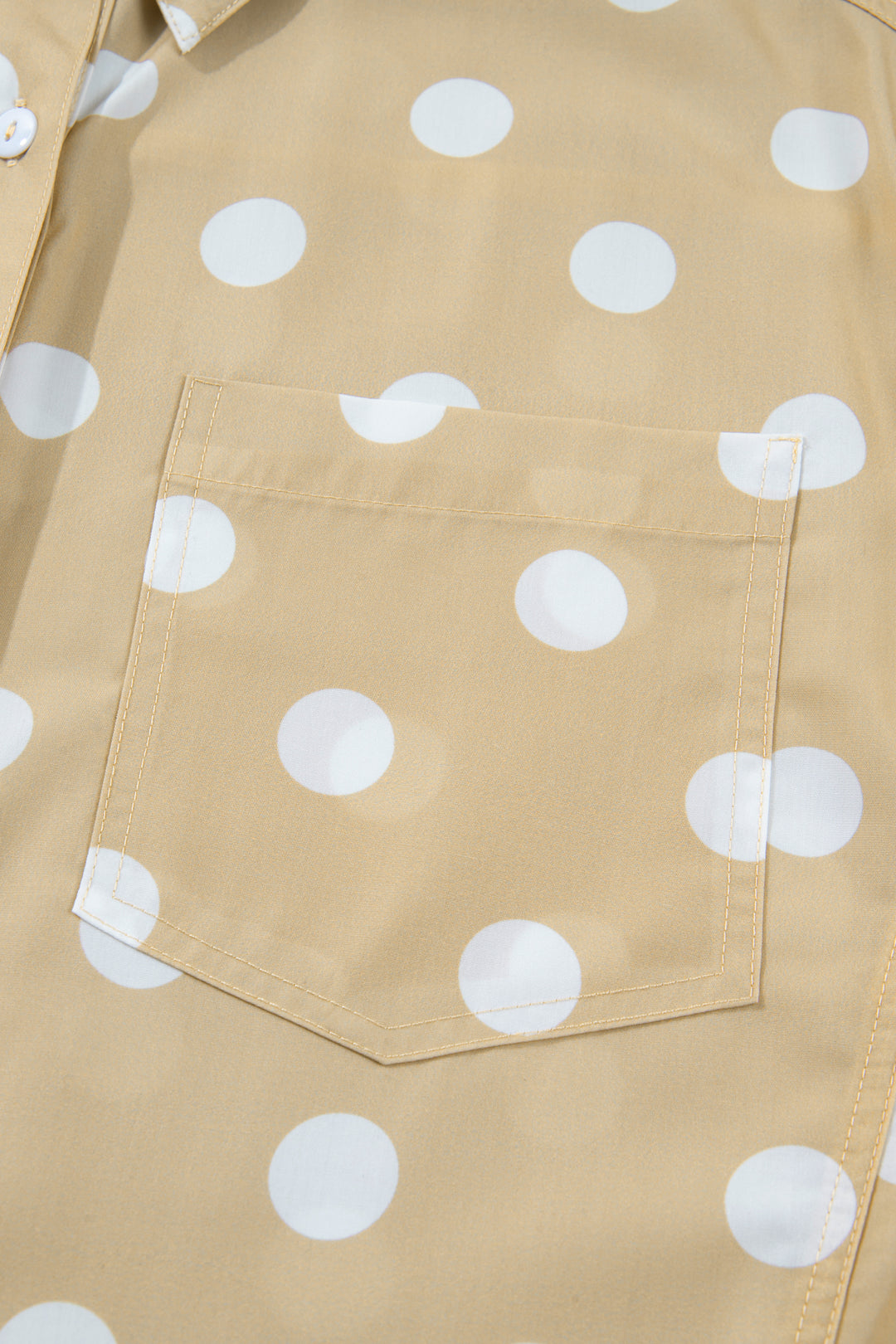 Khaki Polka Dot Print Three Quarter Sleeve Ruffle Hem Casual Shirt