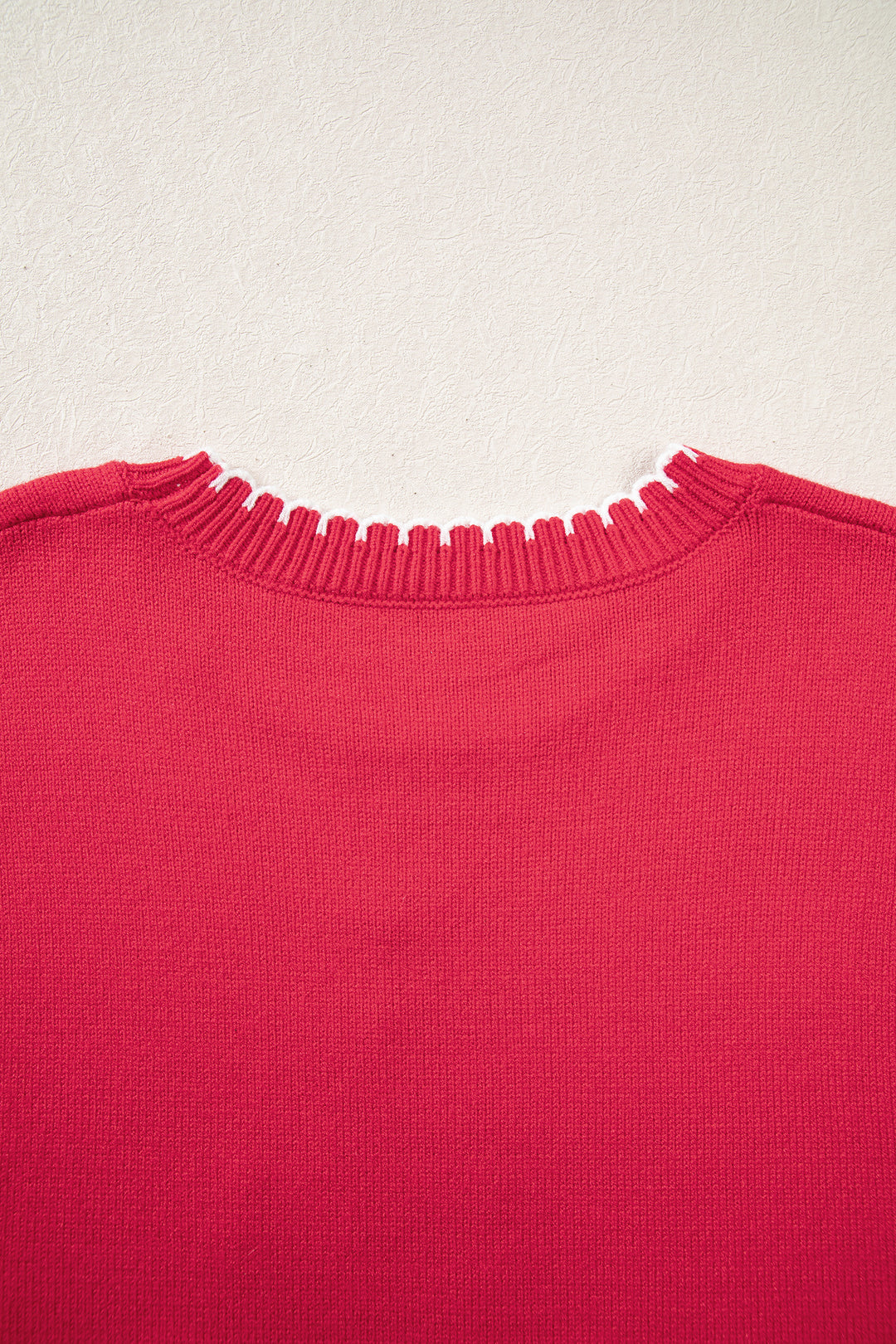 Racing Red Stitched Detail Christmas Tree Holiday Casual Sweater