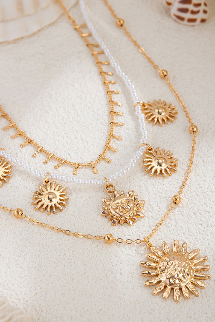 Ensemble de 3 colliers déesse du soleil en alliage plaqué et perles