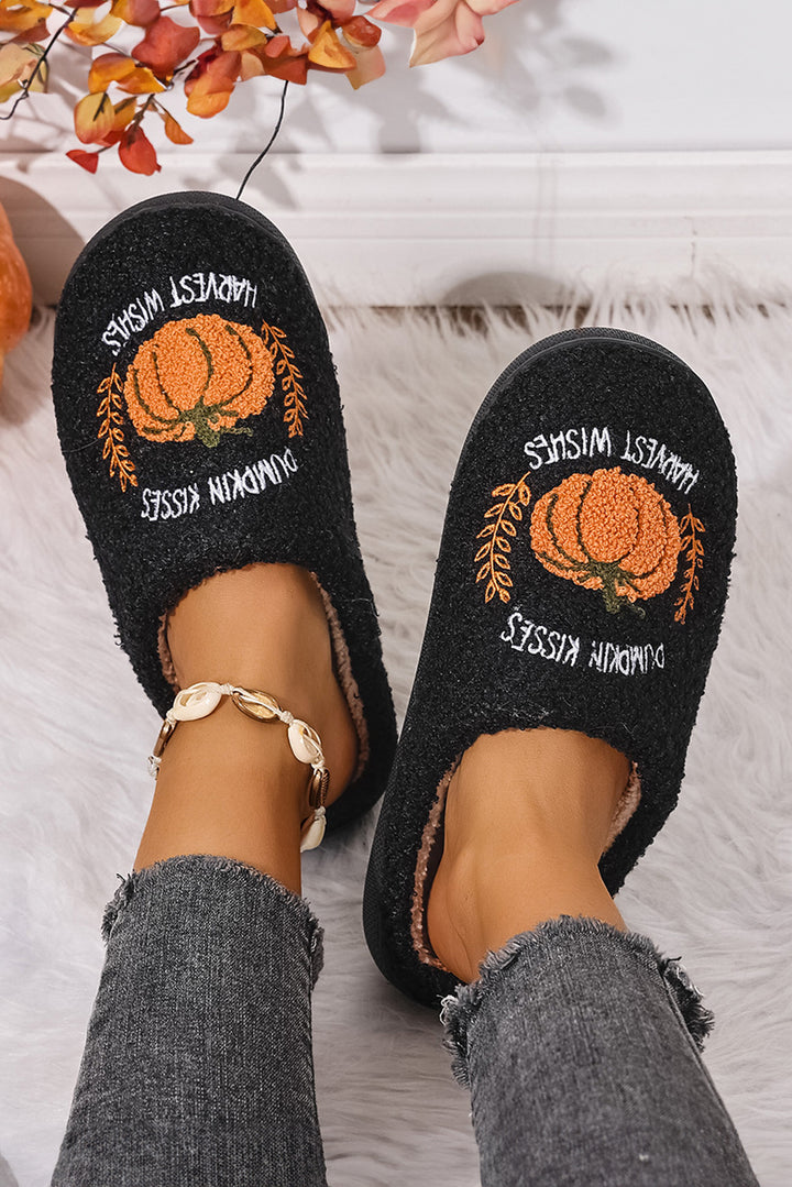 Pumpkin Harvest Pattern Cozy Fuzzy House Slippers