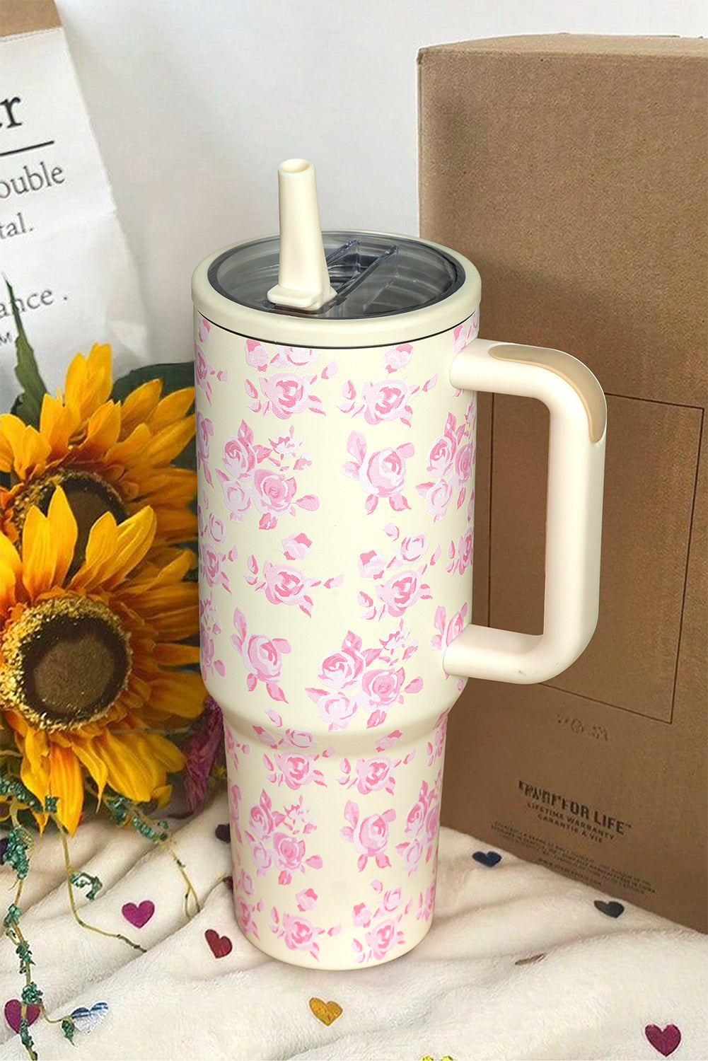 Großer isolierter Becher mit Blumendruckgriff, 40 oz